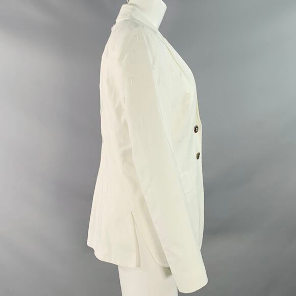 ESCADA Size S White Cotton Blend Textured Peak Lapel Jacket Blazer - Picture 3 of 10